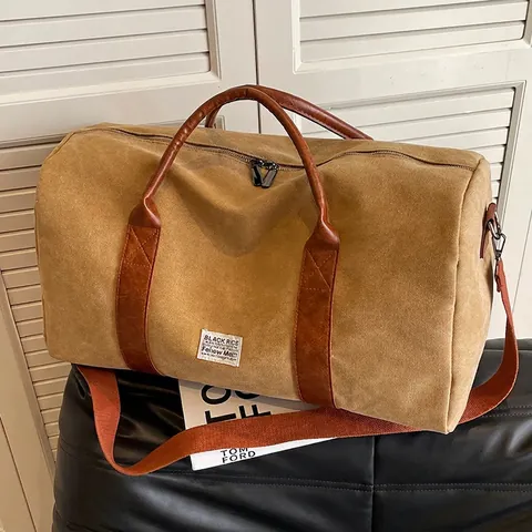 Large Capacity Canvas Travel Bag Retro Boston Handbag For Women With PU Leather Straps And Adjustable Shoulder Belt