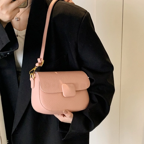 Women Pebble Grain PU Leather Crossbody Bag Small Square Shoulder Bag With Flap Closure Golden Hardware Minimalist