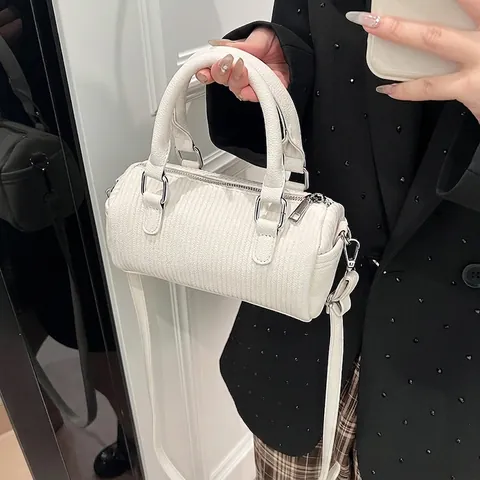 Borsa A Barile Da Donna Pelle PU Pieghe Verticali Borsa A Mano Boston Tracolla Rimovibile Moda Borsa A Tracolla Versatile