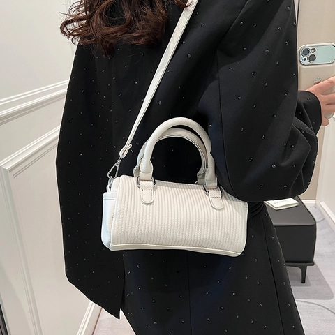 Borsa A Barile Da Donna Pelle PU Pieghe Verticali Borsa A Mano Boston Tracolla Rimovibile Moda Borsa A Tracolla Versatile