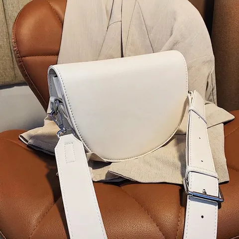 PU Leather Saddle Bag Women Vintage Half Moon Crossbody Bag With Adjustable Wide Strap Silver Hardware Minimalist Purse