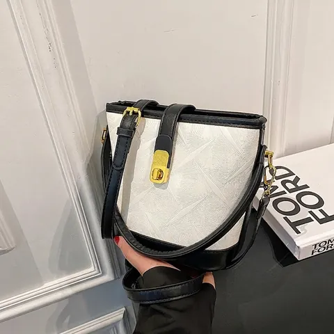 Damen Beuteltasche Geometrisch Geprägtes PU-Leder Schulter- Umhängetasche Goldener Drehverschluss Minimalistisches Design