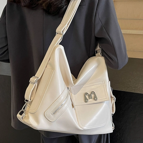 Borsa A Spalla Da Donna Grande Capacità Pelle PU Retro Hobo Zaino Tasche Multiple Con Cerniera Moda Pendolare Borsa Versatile