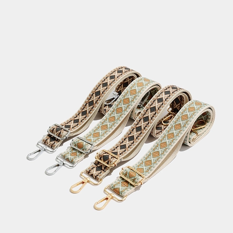 Wide Bag Straps Adjustable Replacement Shoulder Straps Geometric Bohemian Embroidery Ethnic Style Polyester Fabric With Metal Hooks