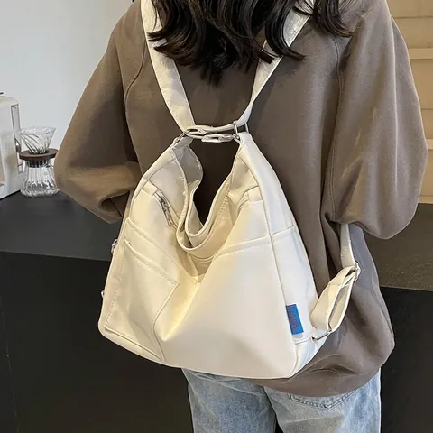 Sac Fourre-Tout En Toile Grande Capacité Femmes Multi Poches Épaule Bandoulière Sac À Dos Polyvalent Rétro