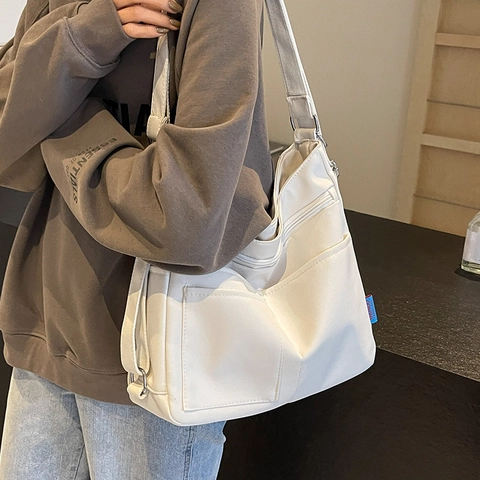 Sac Fourre-Tout En Toile Grande Capacité Femmes Multi Poches Épaule Bandoulière Sac À Dos Polyvalent Rétro