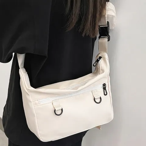 Borsa A Tracolla In Nylon Grande Capacità Borsa Messenger Con Mini Pochette Rotonda Rimovibile Stile Funzionale Donna
