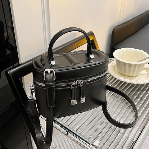 Borsa A Secchiello Mini Da Donna In Pelle PU Stile Beauty Case Borsa A Tracolla Con Manico Superiore Hardware Argentato Versatile