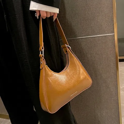 Women PU Leather Underarm Hobo Bag Half Moon Adjustable Strap Retro Solid Color Street Fashion
