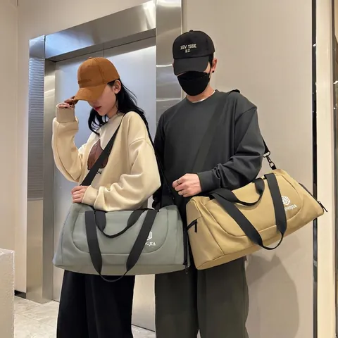 Water Repellent Oxford Cloth Gym Bag Large Capacity With Shoe Compartment Dry Wet Separation Travel Duffel Shoulder Bag
