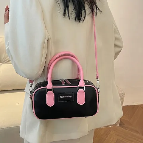 Borsa A Mano Boston Pelle PU Colore A Contrasto Borsa A Tracolla Piccola Stile Scatola Retrò Per Donne