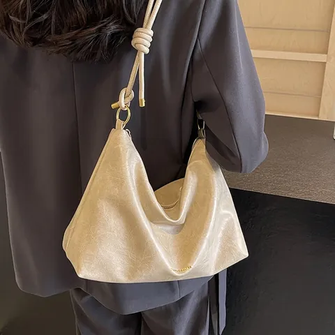 Bolso De Hombro Hobo Para Mujer Cuero PU Gran Capacidad Diseño Correa Con Nudos Bolso Tote Informal Moda Color Sólido