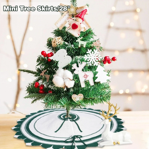 Knitted Christmas Tree Skirt Acrylic Green White Striped Scalloped Edge For Holiday Party Home Decoration Tie Closure