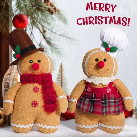 Χριστουγεννιάτικη Λούτρινη Κούκλα Gingerbread Man Διακόσμηση Πάρτι Χαριτωμένο Κινούμενο Σχέδιο Σεφ Ζευγάρι Εορταστικό Στολίδι