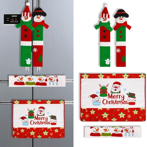 Christmas Fridge Handle Covers Microwave Oven Door Handle Wrap Soft Polyester Fabric Snowman Santa Kitchen Holiday Home Decor