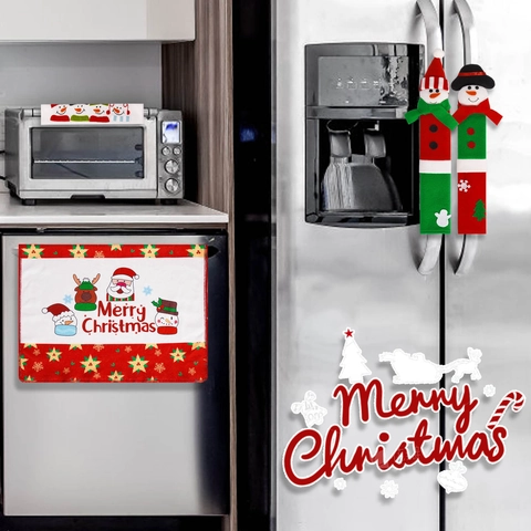 Christmas Fridge Handle Covers Microwave Oven Door Handle Wrap Soft Polyester Fabric Snowman Santa Kitchen Holiday Home Decor