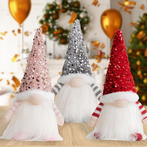 Gnomo Di Natale Luminoso Led Cappello Di Paillettes Bambola Senza Volto Ornamento Di Peluche Barba In Pelliccia Sintetica
