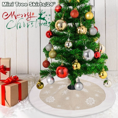 Gonna Per Albero Di Natale Iuta Stampa Fiocchi Di Neve Bordo In Peluche Bianco Decorazione Per Feste