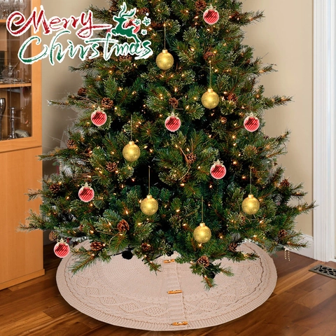 Gonna Per Albero Di Natale In Maglia Trecce Acrilica Con Bottoni In Legno Decorazione Rustica Per Feste