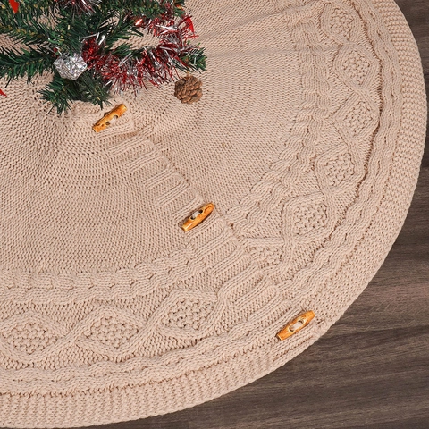 Gonna Per Albero Di Natale In Maglia Trecce Acrilica Con Bottoni In Legno Decorazione Rustica Per Feste