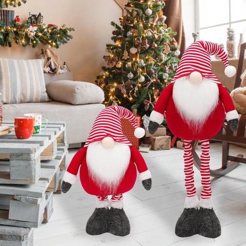 Gnomo Di Natale Peluche Tomte Svedese Nordico Con Gambe Telescopiche Cappello A Strisce Statuina Decorazione