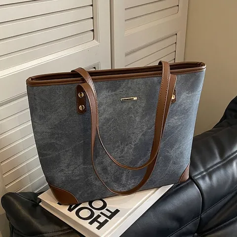 Große Kapazität Tote Bag PU Leder Marmor Textur Kontrastbesatz Schulter Handtasche Für Damen Alltag Arbeit