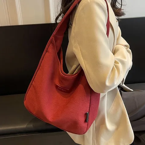 Grand Sac À Épaule Fourre-Tout En Toile Et Velours Côtelé Style Hobo Demi-Lune Minimaliste Travail Pour Femmes