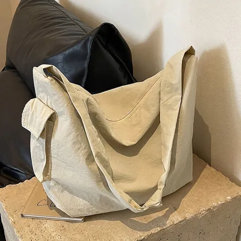 Große Kapazität Leinwand Tote Bag Damen Minimalistische Schulter Crossbody Tasche Mit Seitentaschen Pendler Handtasche
