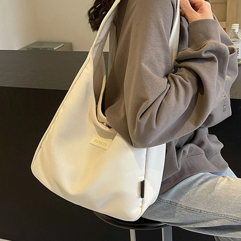 Grand Sac À Épaule Fourre-Tout En Toile Et Velours Côtelé Style Hobo Demi-Lune Minimaliste Travail Pour Femmes