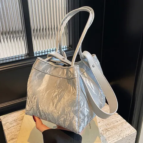 Mini Eimer Tasche Damen PU Leder Falten Textur Umhängetasche Handtasche Nische Design