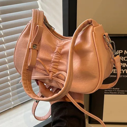 Sac Sous Le Bras Plissé Pour Femmes Cuir PU Nœud Sac À Épaule À Main À La Mode Doux Versatile
