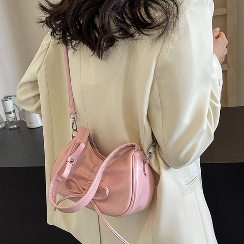 Sac Sous Le Bras Plissé Pour Femmes Cuir PU Nœud Sac À Épaule À Main À La Mode Doux Versatile