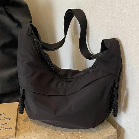 Women Nylon Crescent Crossbody Bag Large Capacity Minimalist Dumpling Hobo Bag With Woven Zipper Pulls Adjustable Strap