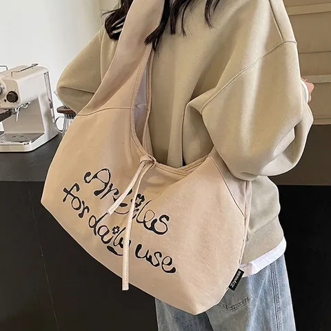 Borsa A Spalla In Tela Grande Capacità Donne Stampa Lettere Hobo Tote Borsa A Mano Stile Casual Versatile