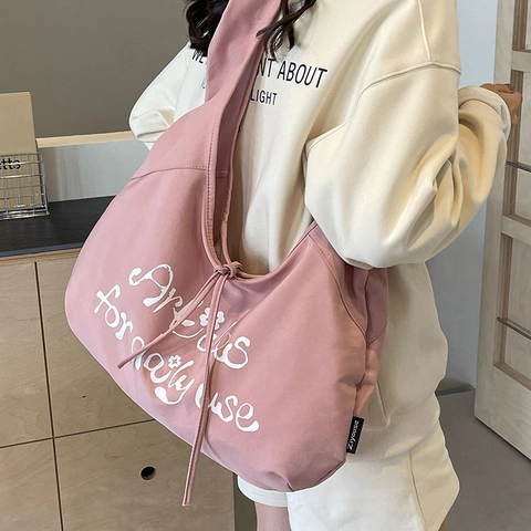 Borsa A Spalla In Tela Grande Capacità Donne Stampa Lettere Hobo Tote Borsa A Mano Stile Casual Versatile