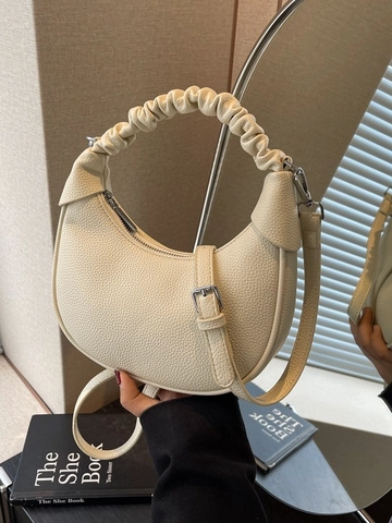 Borsa A Tracolla Mezzaluna Donna Manico Arricciato Pelle PU Martellata Borsa A Spalla Minimalista Versatile