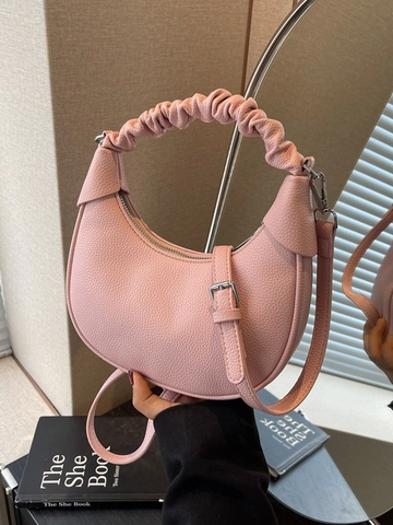 Borsa A Tracolla Mezzaluna Donna Manico Arricciato Pelle PU Martellata Borsa A Spalla Minimalista Versatile