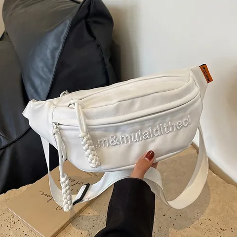 Women Chest Bag Oxford Cloth Waist Pack Letter Embroidery Adjustable Strap Casual Sporty Fanny Pack With Braided Rope