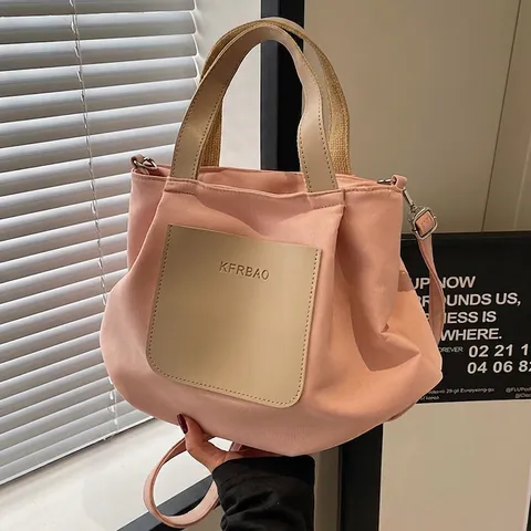Borsa Tote Grande Capacità Tela Nylon Pieghettata Borsa A Tracolla Borsa A Mano Colore A Contrasto Tasca Applicata Donne