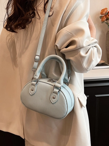 Mini Borsa A Mano Boston In Pelle PU Texture Pieghettata Verticale Borsa A Tracolla Chic Versatile Da Donna