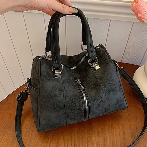 Borsa A Tracolla Retrò Da Donna In Pelle PU Opaca Grande Capacità Tote Con Cerniera Metallica Verticale Decorativa