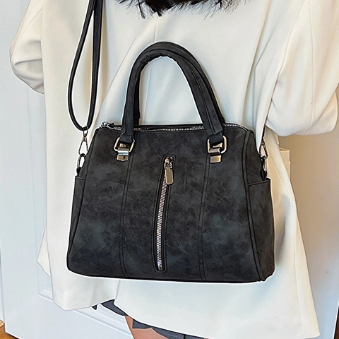 Borsa A Tracolla Retrò Da Donna In Pelle PU Opaca Grande Capacità Tote Con Cerniera Metallica Verticale Decorativa