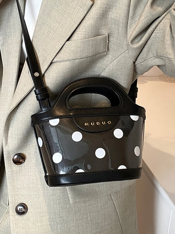 Women Polka Dot Bucket Bag PU Leather Handbag With Adjustable Strap Chic Versatile Retro Shoulder Bag