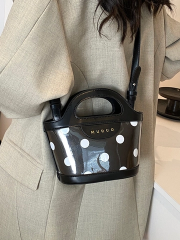 Women Polka Dot Bucket Bag PU Leather Handbag With Adjustable Strap Chic Versatile Retro Shoulder Bag