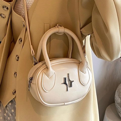 Mini Oval Handbag PU Leather Crossbody Bag For Women With Metallic Star Decor Chic Niche Small Shoulder Purse Versatile