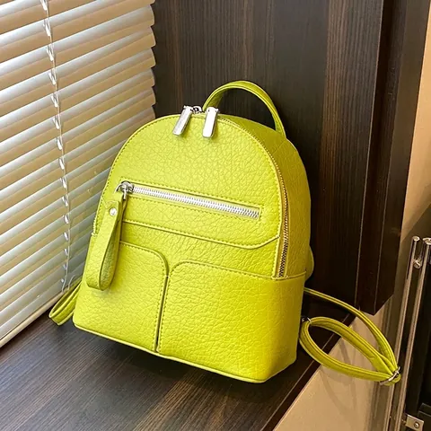 Mini Zaino Da Donna Moda Pelle PU Grana Martellata Multitasche Leggero Zainetto Casual Shopping Stile Urbano Semplice