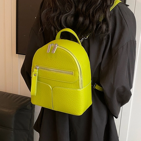 Mini Zaino Da Donna Moda Pelle PU Grana Martellata Multitasche Leggero Zainetto Casual Shopping Stile Urbano Semplice