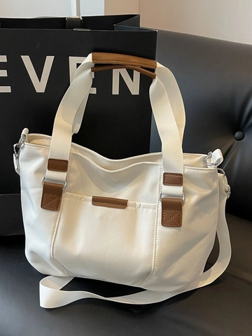 Borsa Tote Grande Capacità Nylon Finiture Pelle Contrasto Spalla Tracolla Per Donna Casual Tinta Unita