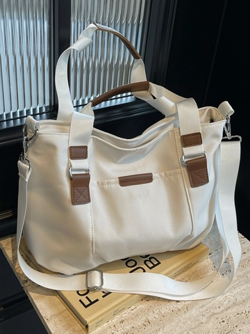 Borsa Tote Grande Capacità Nylon Finiture Pelle Contrasto Spalla Tracolla Per Donna Casual Tinta Unita