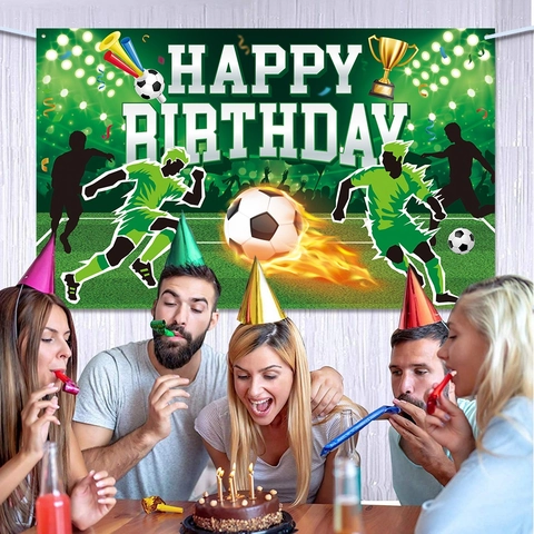 Voetbal Soccer Verjaardag Achtergrond Polyester Stof Happy Birthday Banner Sport Thema Foto Achtergrond Wanddecoratie